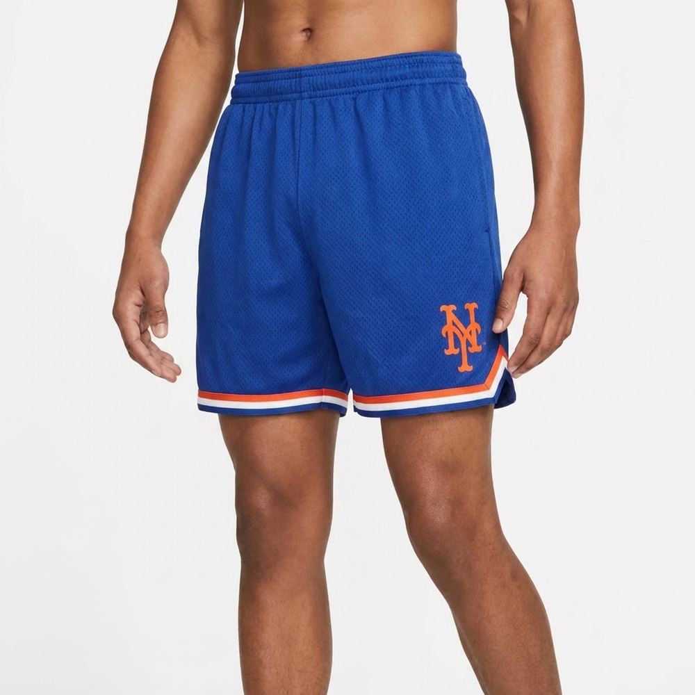 MLB New York Mets Youth Blue Mesh Athletic Shorts Size M 5/6 NY Logo